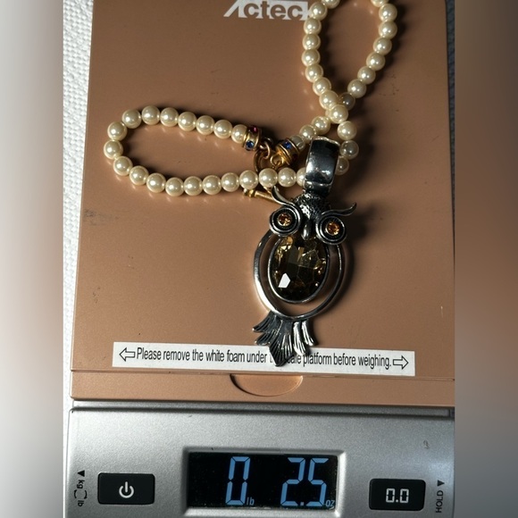 OWL Bird Silver Tone Yellow Rhinestones Scarf Enhancer or Necklace Pendant - Picture 4 of 13